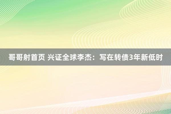 哥哥射首页 兴证全球李杰：写在转债3年新低时