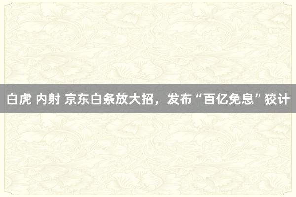 白虎 内射 京东白条放大招，发布“百亿免息”狡计