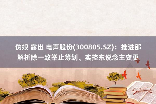 伪娘 露出 电声股份(300805.SZ)：推进部解析除一致举止筹划、实控东说念主变更