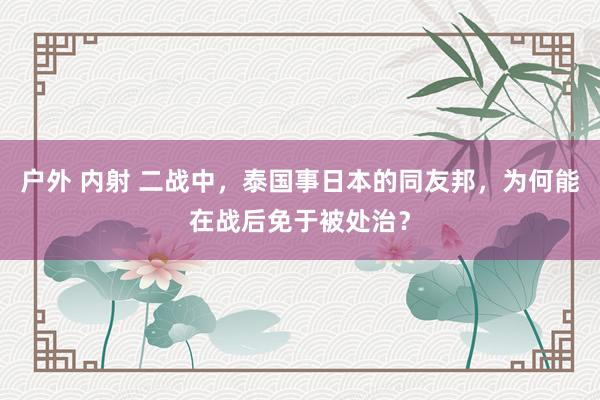 户外 内射 二战中，泰国事日本的同友邦，为何能在战后免于被处治？