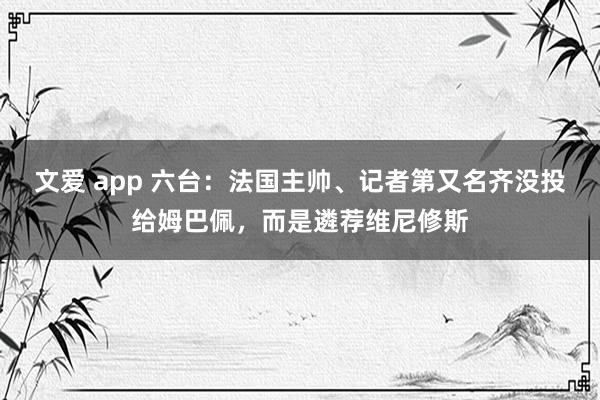 文爱 app 六台：法国主帅、记者第又名齐没投给姆巴佩，而是遴荐维尼修斯