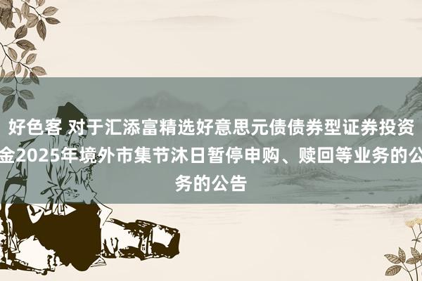 好色客 对于汇添富精选好意思元债债券型证券投资基金2025年境外市集节沐日暂停申购、赎回等业务的公告