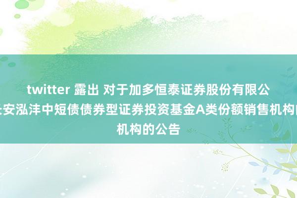 twitter 露出 对于加多恒泰证券股份有限公司为长安泓沣中短债债券型证券投资基金A类份额销售机构的公告